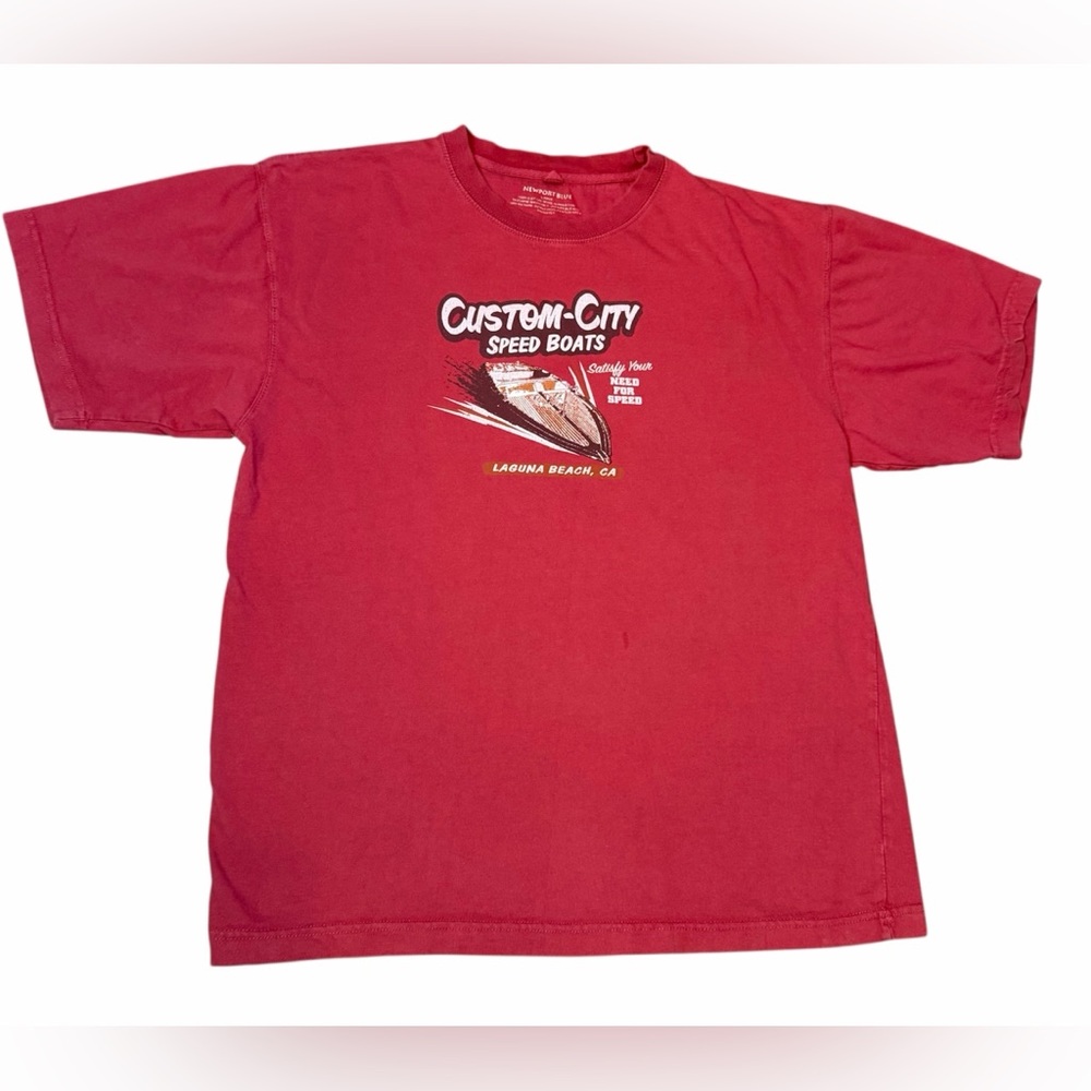 Vintage Mens T-shirt Red Custom-City Speed Boats Laguna Beach Newport Blue